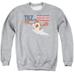 AN OFFCIALLY LICENSED LOONEY TUNES TAZ FOR PREZ 3 ADULT UNISEX CREWNECK SWEATSHIRT ATHLETIC HEATHER