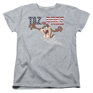 AN OFFCIALLY LICENSED LOONEY TUNES TAZ FOR PREZ 3 WOMEN'S REGULAR FIT T-SHIRT ATHLETIC HEATHER