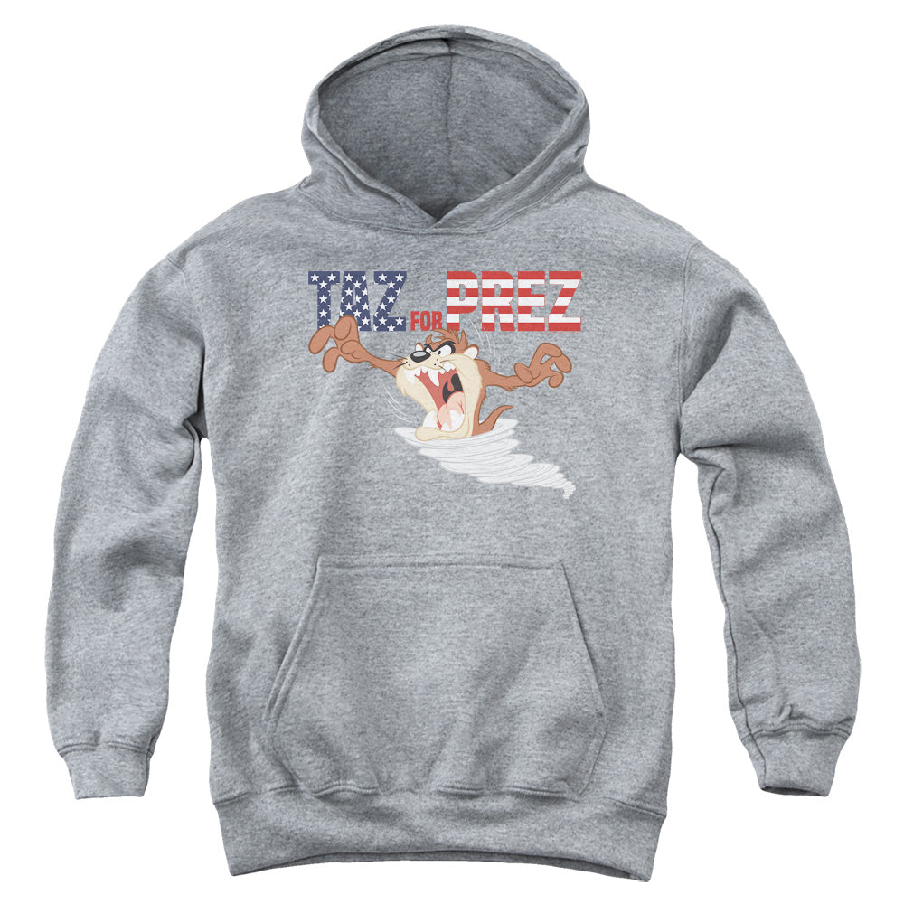 AN OFFCIALLY LICENSED LOONEY TUNES TAZ FOR PREZ 3 YOUTH HOODIE ATHLETIC HEATHER