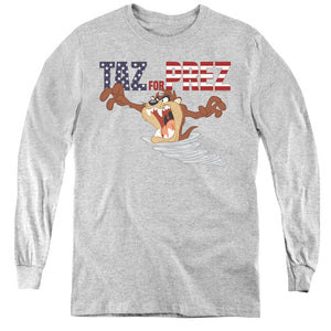 AN OFFCIALLY LICENSED LOONEY TUNES TAZ FOR PREZ 3 YOUTH LONG SLEEVE T-SHIRT ATHLETIC HEATHER