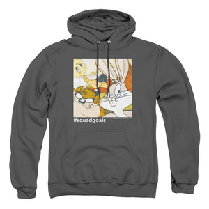 AN OFFCIALLY LICENSED LOONEY TUNES SQUAD GOALS ADULT UNISEX PULLOVER HOODIE CHARCOAL