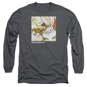 AN OFFCIALLY LICENSED LOONEY TUNES SQUAD GOALS MEN'S LONG SLEEVE T-SHIRT CHARCOAL