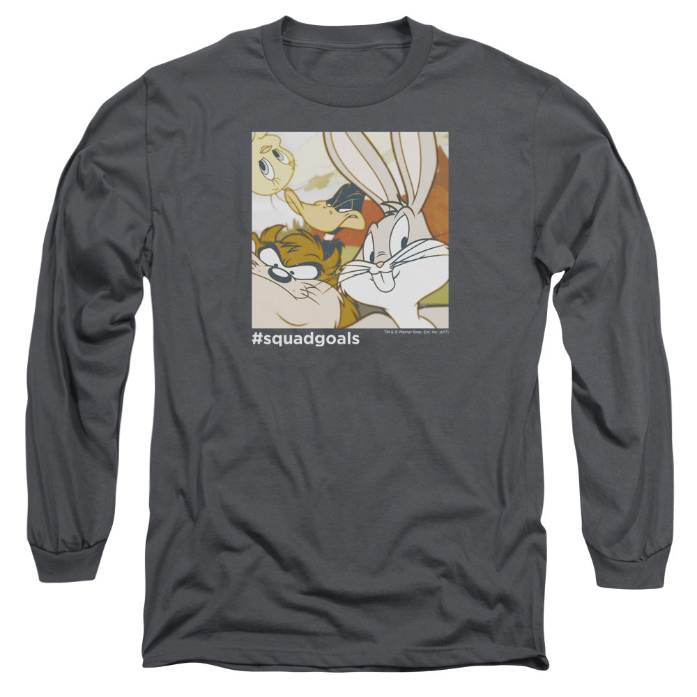 AN OFFCIALLY LICENSED LOONEY TUNES SQUAD GOALS MEN'S LONG SLEEVE T-SHIRT CHARCOAL