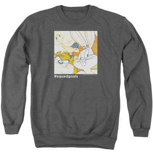 AN OFFCIALLY LICENSED LOONEY TUNES SQUAD GOALS ADULT UNISEX CREWNECK SWEATSHIRT CHARCOAL