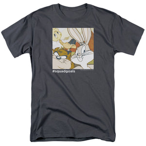 AN OFFCIALLY LICENSED LOONEY TUNES SQUAD GOALS MEN'S REGULAR FIT T-SHIRT CHARCOAL