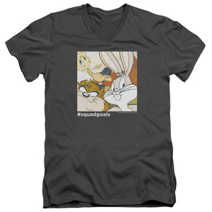 AN OFFCIALLY LICENSED LOONEY TUNES SQUAD GOALS MEN'S V-NECK T-SHIRT CHARCOAL