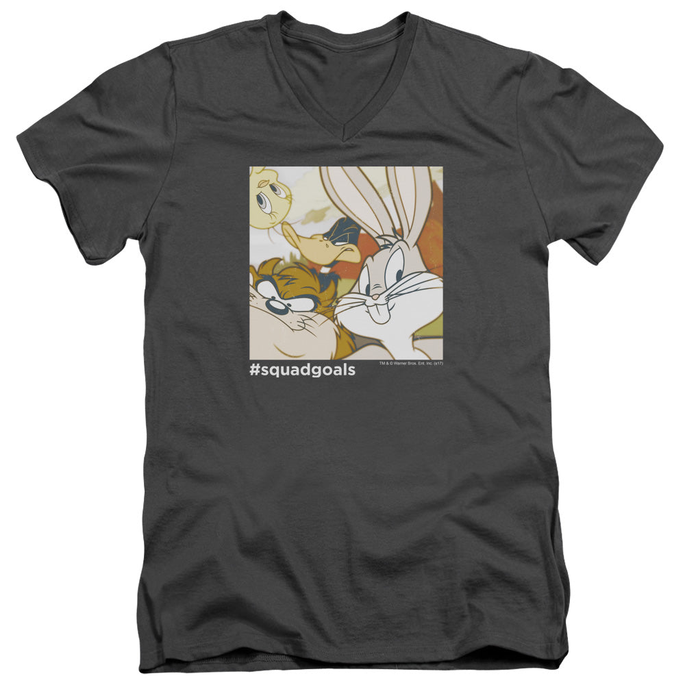 AN OFFCIALLY LICENSED LOONEY TUNES SQUAD GOALS MEN'S V-NECK T-SHIRT CHARCOAL