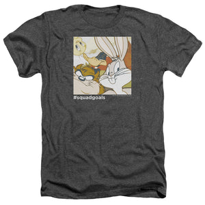 AN OFFCIALLY LICENSED LOONEY TUNES SQUAD GOALS MEN'S HEATHER T-SHIRT CHARCOAL