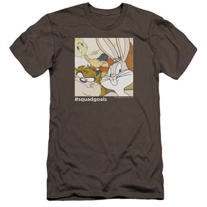 AN OFFCIALLY LICENSED LOONEY TUNES SQUAD GOALS MEN'S PREMIUM SLIM FIT T-SHIRT CHARCOAL