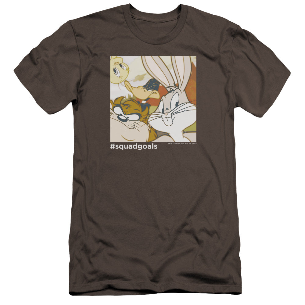 AN OFFCIALLY LICENSED LOONEY TUNES SQUAD GOALS MEN'S PREMIUM SLIM FIT T-SHIRT CHARCOAL