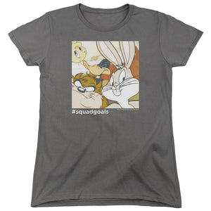 AN OFFCIALLY LICENSED LOONEY TUNES SQUAD GOALS WOMEN'S REGULAR FIT T-SHIRT CHARCOAL
