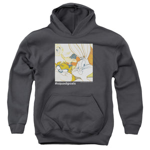 AN OFFCIALLY LICENSED LOONEY TUNES SQUAD GOALS YOUTH HOODIE CHARCOAL