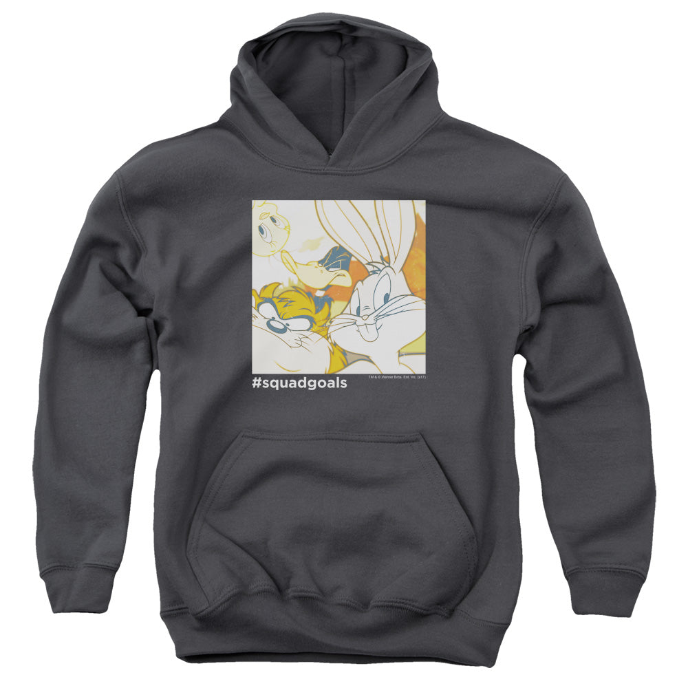AN OFFCIALLY LICENSED LOONEY TUNES SQUAD GOALS YOUTH HOODIE CHARCOAL