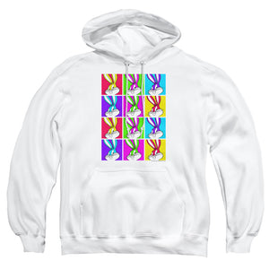 AN OFFCIALLY LICENSED LOONEY TUNES BUGS TILES ADULT UNISEX PULLOVER HOODIE WHITE