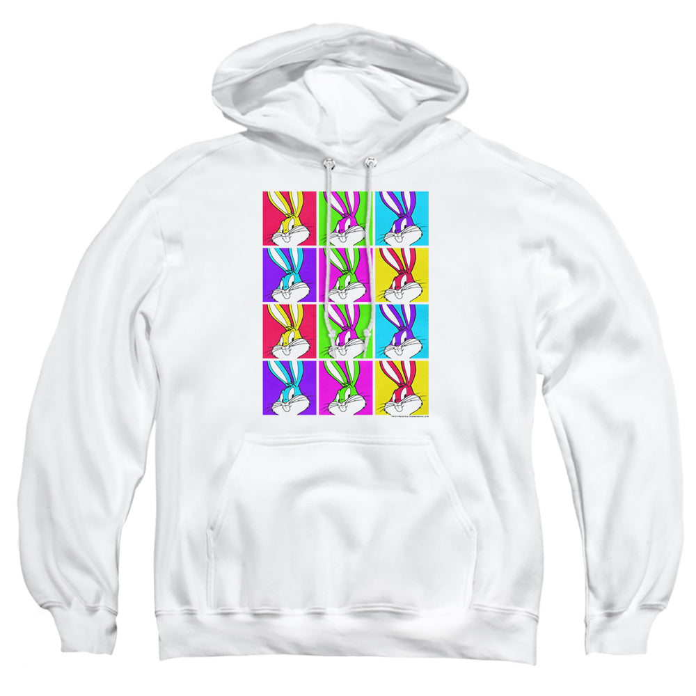 AN OFFCIALLY LICENSED LOONEY TUNES BUGS TILES ADULT UNISEX PULLOVER HOODIE WHITE
