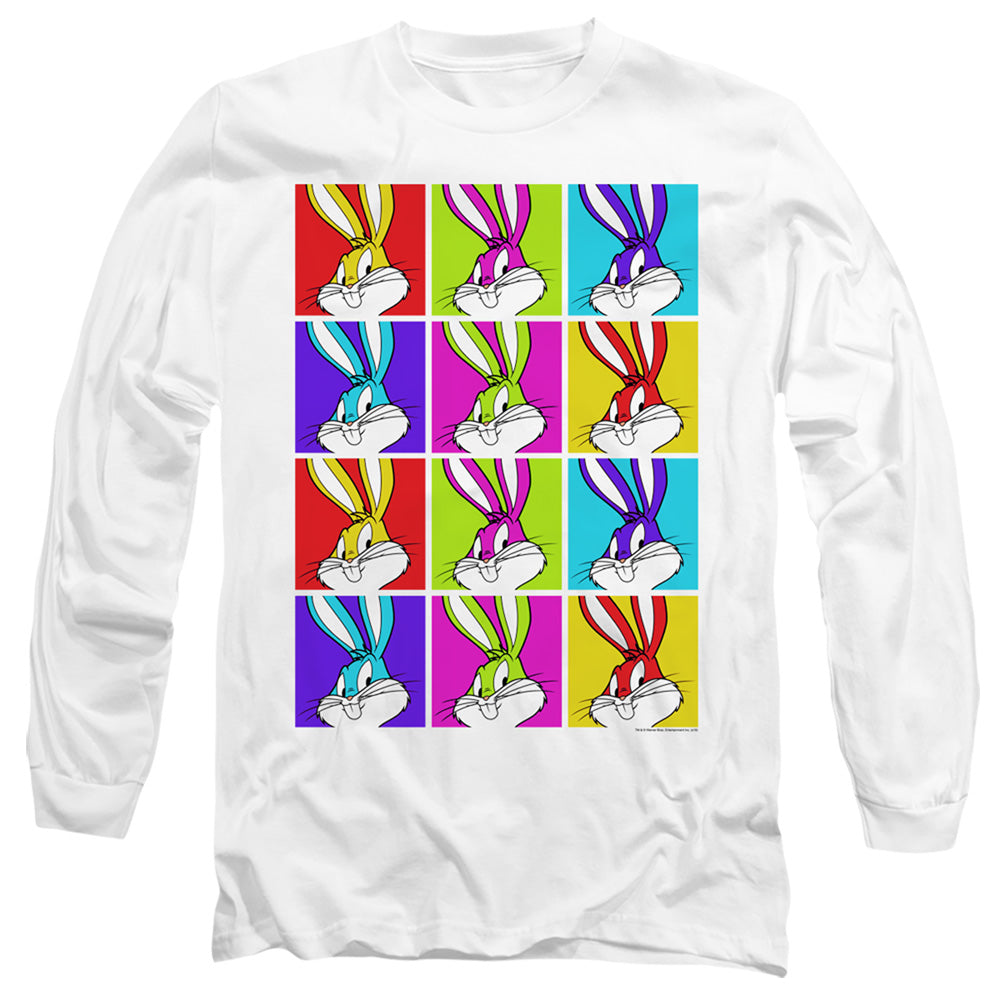 AN OFFCIALLY LICENSED LOONEY TUNES BUGS TILES MEN'S LONG SLEEVE T-SHIRT WHITE