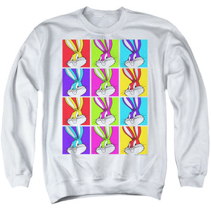 AN OFFCIALLY LICENSED LOONEY TUNES BUGS TILES ADULT UNISEX CREWNECK SWEATSHIRT WHITE