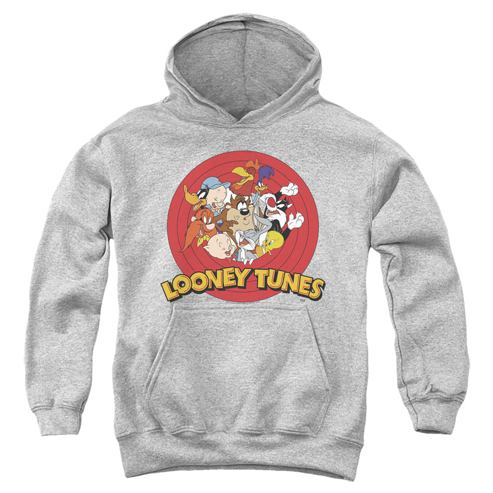 AN OFFCIALLY LICENSED LOONEY TUNES GROUP YOUTH HOODIE ATHLETIC HEATHER
