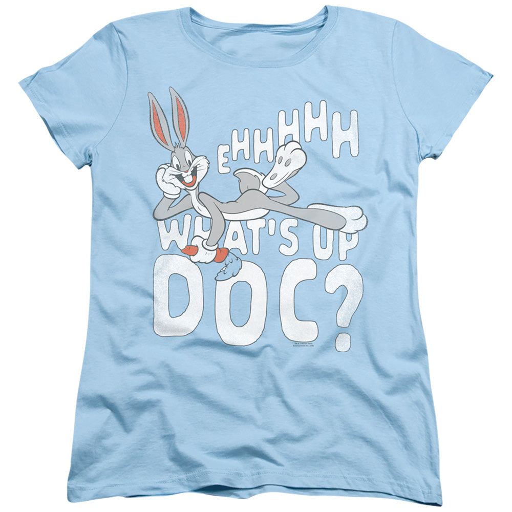 AN OFFCIALLY LICENSED LOONEY TUNES WHATS UP WOMEN'S REGULAR FIT T-SHIRT LIGHT BLUE