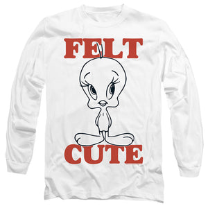 AN OFFCIALLY LICENSED LOONEY TUNES FELT CUTE MEN'S LONG SLEEVE T-SHIRT WHITE