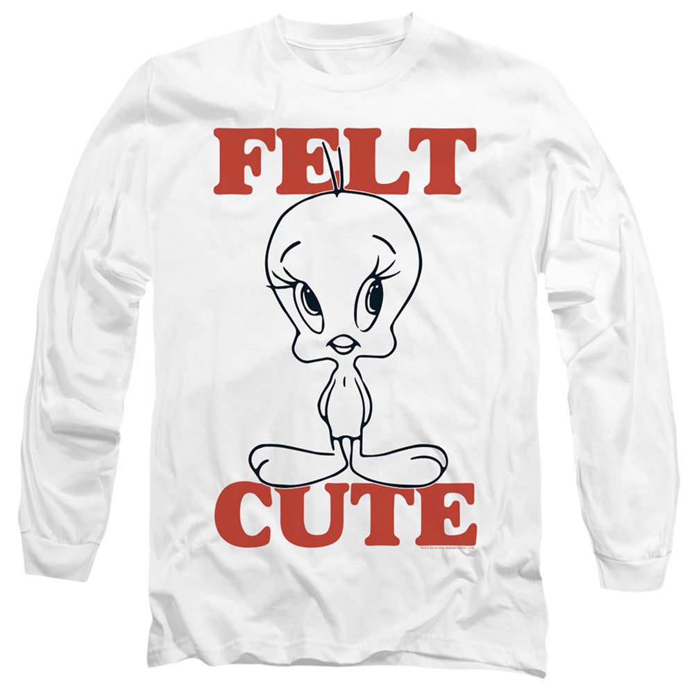 AN OFFCIALLY LICENSED LOONEY TUNES FELT CUTE MEN'S LONG SLEEVE T-SHIRT WHITE