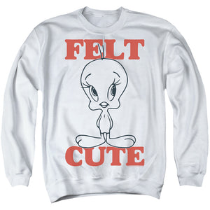 AN OFFCIALLY LICENSED LOONEY TUNES FELT CUTE ADULT UNISEX CREWNECK SWEATSHIRT WHITE