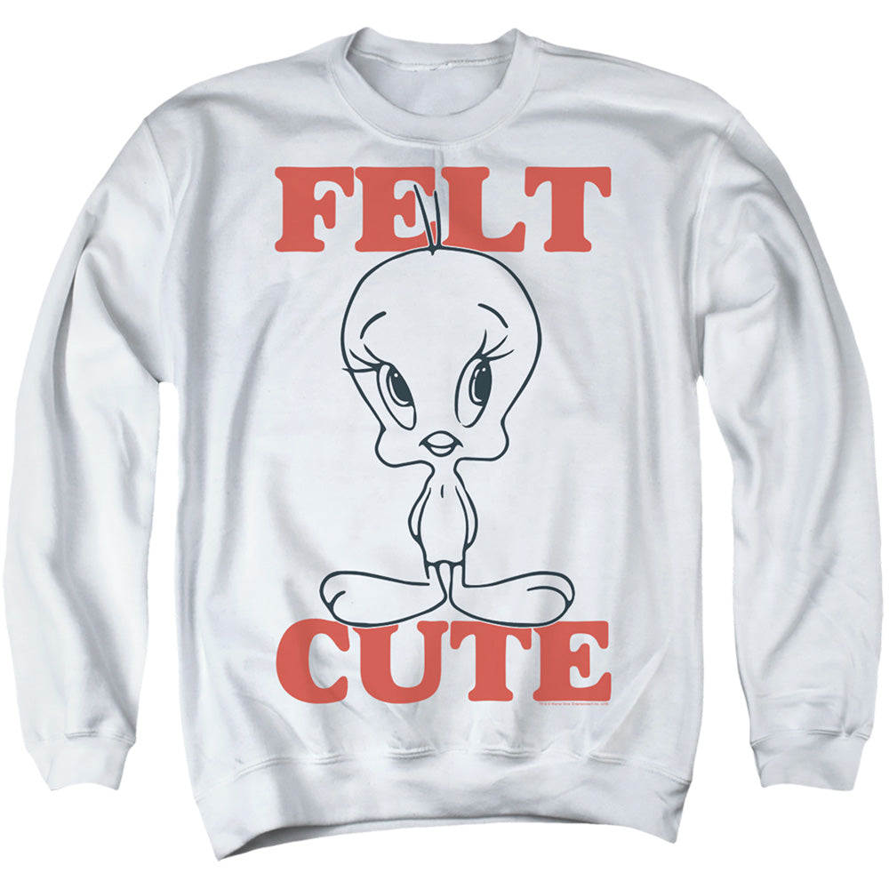 AN OFFCIALLY LICENSED LOONEY TUNES FELT CUTE ADULT UNISEX CREWNECK SWEATSHIRT WHITE