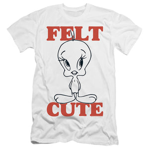 AN OFFCIALLY LICENSED LOONEY TUNES FELT CUTE MEN'S PREMIUM SLIM FIT T-SHIRT WHITE