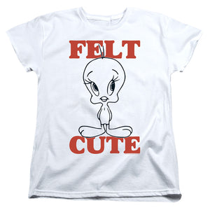 AN OFFCIALLY LICENSED LOONEY TUNES FELT CUTE WOMEN'S REGULAR FIT T-SHIRT WHITE