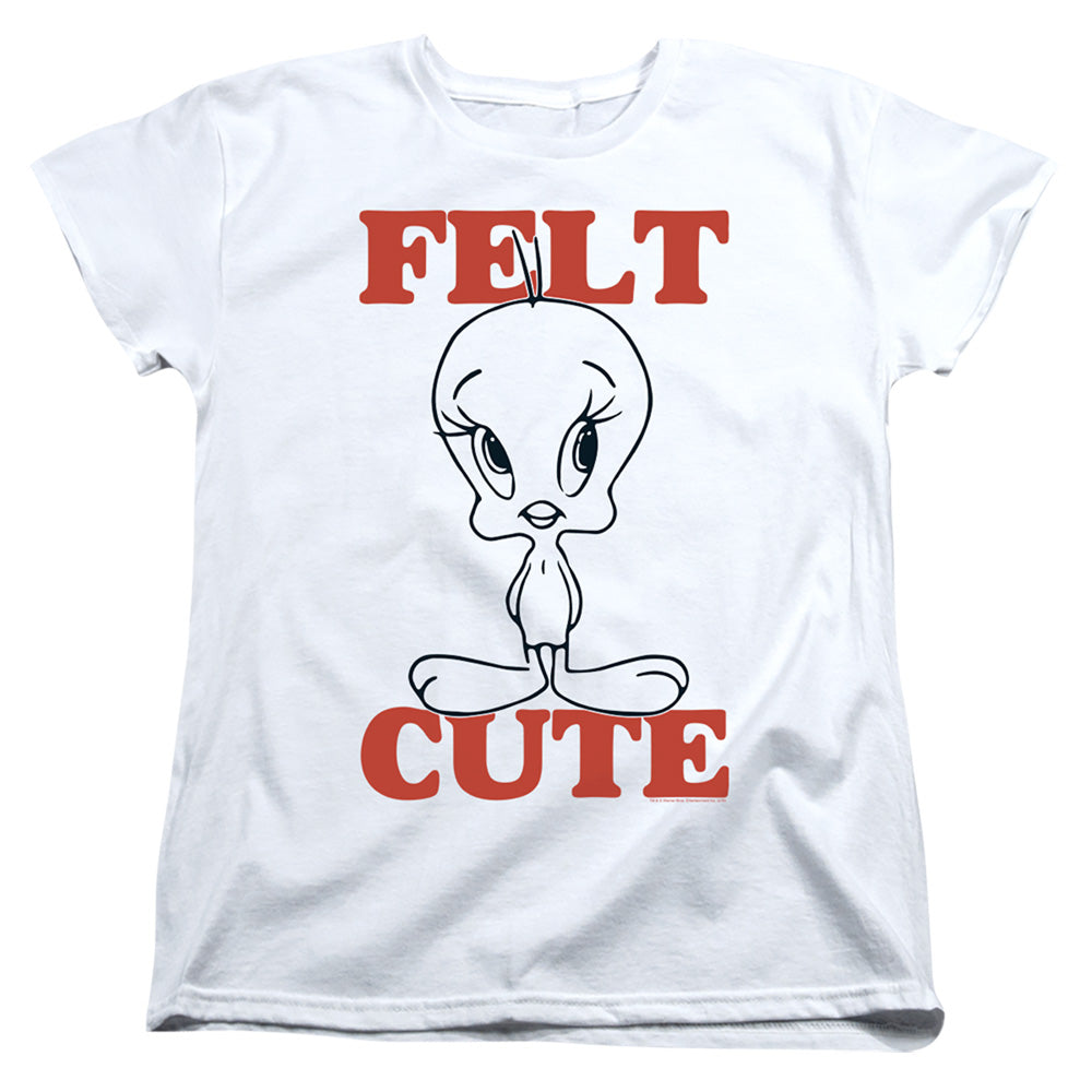 AN OFFCIALLY LICENSED LOONEY TUNES FELT CUTE WOMEN'S REGULAR FIT T-SHIRT WHITE