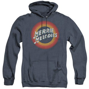 AN OFFCIALLY LICENSED LOONEY TUNES MERRIE LOGO ADULT UNISEX HEATHER PULLOVER HOODIE NAVY
