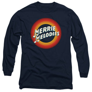 AN OFFCIALLY LICENSED LOONEY TUNES MERRIE LOGO MEN'S LONG SLEEVE T-SHIRT NAVY