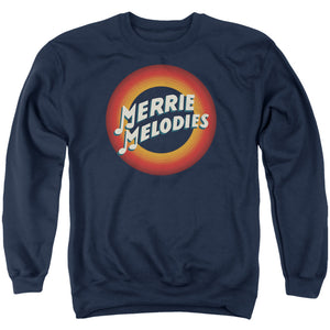AN OFFCIALLY LICENSED LOONEY TUNES MERRIE LOGO ADULT UNISEX CREWNECK SWEATSHIRT NAVY