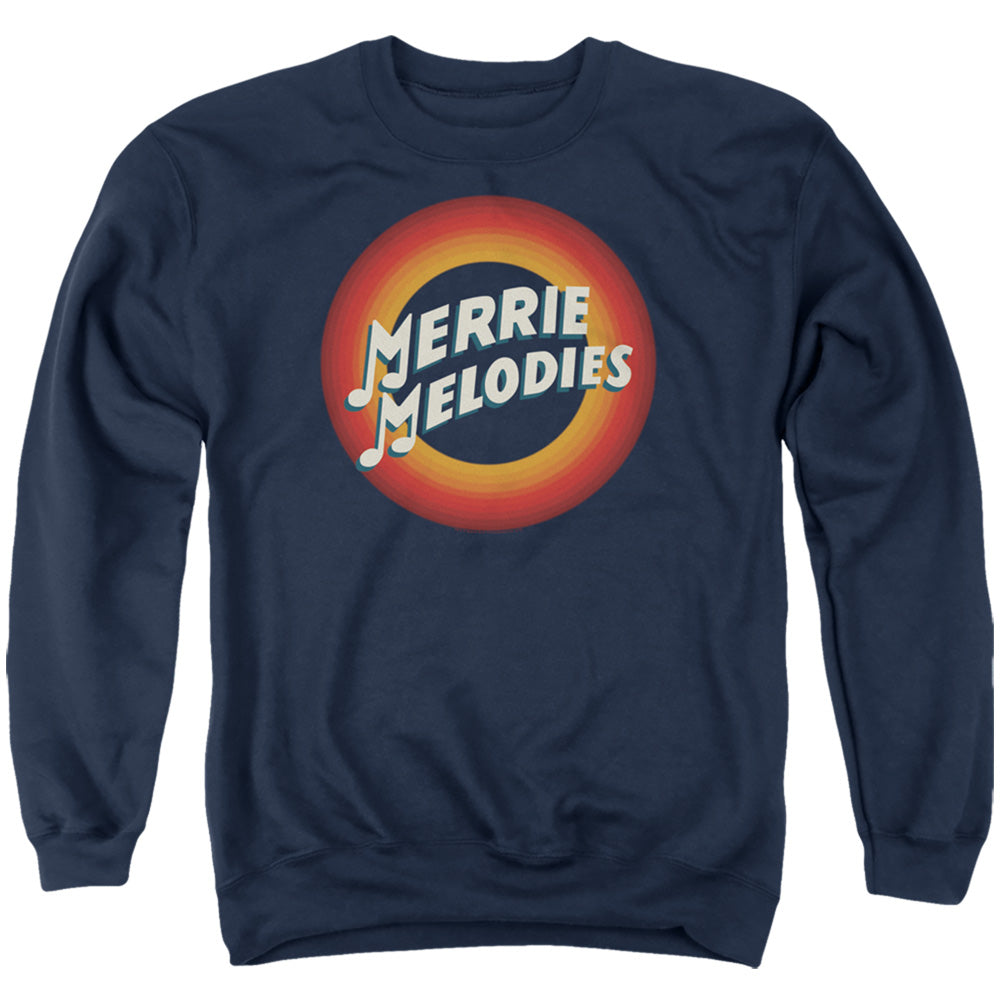 AN OFFCIALLY LICENSED LOONEY TUNES MERRIE LOGO ADULT UNISEX CREWNECK SWEATSHIRT NAVY