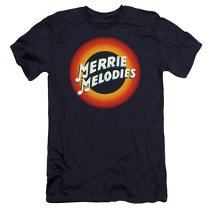 AN OFFCIALLY LICENSED LOONEY TUNES MERRIE LOGO MEN'S PREMIUM SLIM FIT T-SHIRT NAVY