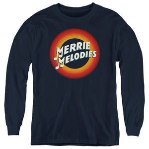 AN OFFCIALLY LICENSED LOONEY TUNES MERRIE LOGO YOUTH LONG SLEEVE T-SHIRT NAVY