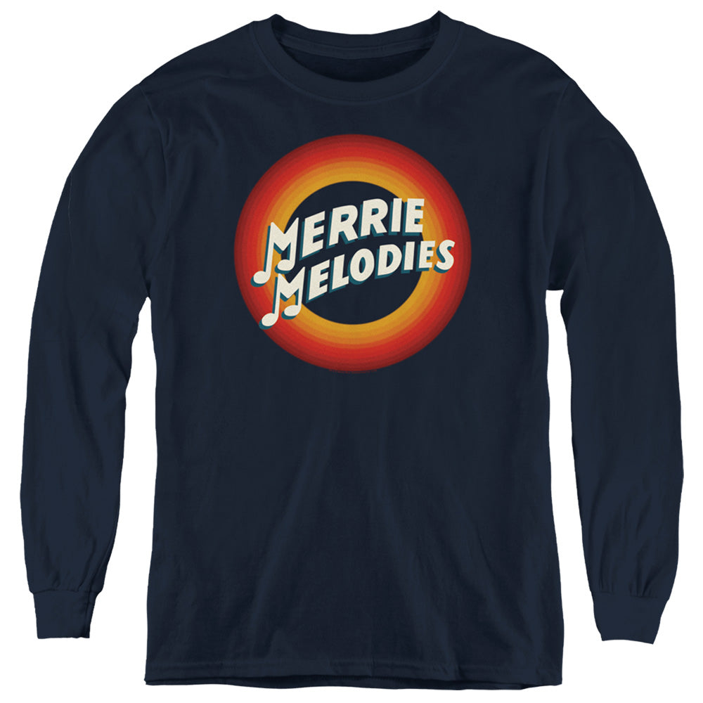 AN OFFCIALLY LICENSED LOONEY TUNES MERRIE LOGO YOUTH LONG SLEEVE T-SHIRT NAVY