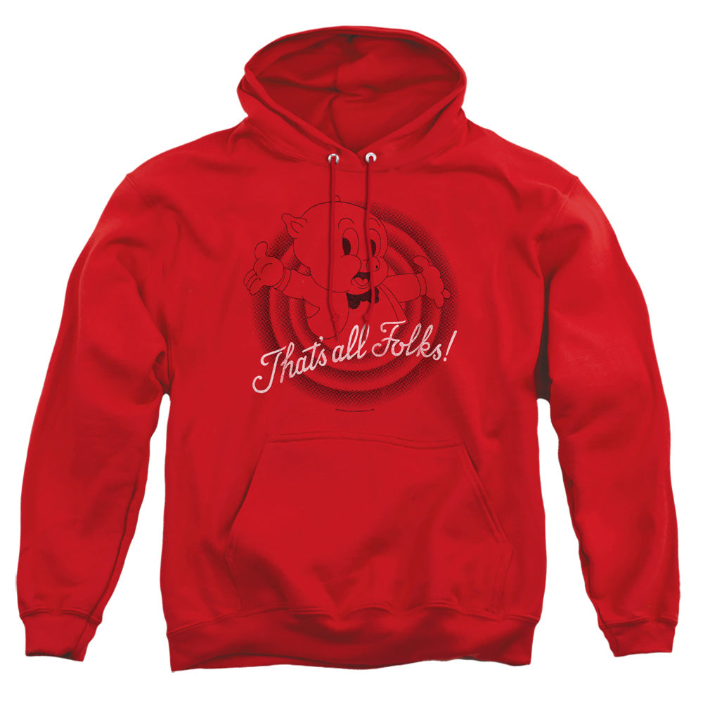 AN OFFCIALLY LICENSED LOONEY TUNES THATS ALL FOLKS ADULT UNISEX PULLOVER HOODIE RED