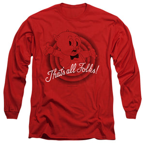 AN OFFCIALLY LICENSED LOONEY TUNES THATS ALL FOLKS MEN'S LONG SLEEVE T-SHIRT RED