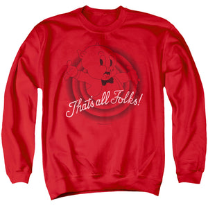 AN OFFCIALLY LICENSED LOONEY TUNES THATS ALL FOLKS ADULT UNISEX CREWNECK SWEATSHIRT RED