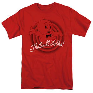 AN OFFCIALLY LICENSED LOONEY TUNES THATS ALL FOLKS MEN'S REGULAR FIT T-SHIRT RED