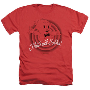 AN OFFCIALLY LICENSED LOONEY TUNES THATS ALL FOLKS MEN'S HEATHER T-SHIRT RED