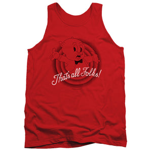 AN OFFCIALLY LICENSED LOONEY TUNES THATS ALL FOLKS ADULT UNISEX TANK TOP RED