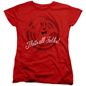 AN OFFCIALLY LICENSED LOONEY TUNES THATS ALL FOLKS WOMEN'S REGULAR FIT T-SHIRT RED