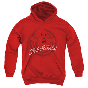 AN OFFCIALLY LICENSED LOONEY TUNES THATS ALL FOLKS YOUTH HOODIE RED