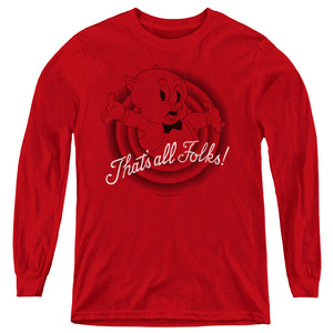 AN OFFCIALLY LICENSED LOONEY TUNES THATS ALL FOLKS YOUTH LONG SLEEVE T-SHIRT RED