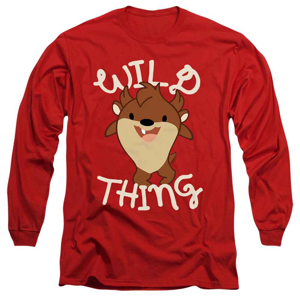 AN OFFCIALLY LICENSED LOONEY TUNES WILD THING KID MEN'S LONG SLEEVE T-SHIRT RED