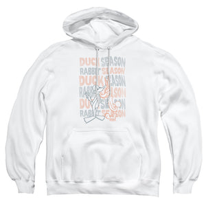 AN OFFCIALLY LICENSED LOONEY TUNES DUCK SEASON RABBIT SEASON ADULT UNISEX PULLOVER HOODIE WHITE
