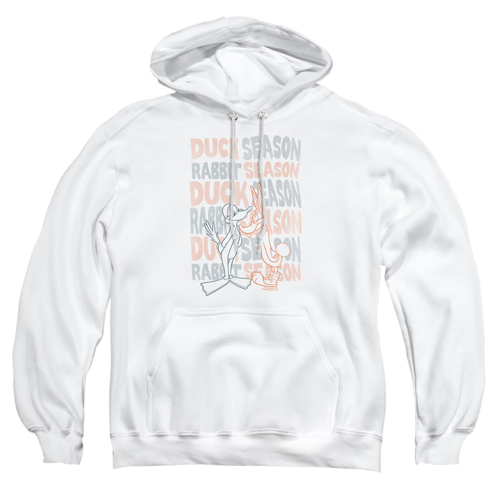 AN OFFCIALLY LICENSED LOONEY TUNES DUCK SEASON RABBIT SEASON ADULT UNISEX PULLOVER HOODIE WHITE