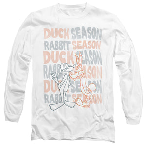 AN OFFCIALLY LICENSED LOONEY TUNES DUCK SEASON RABBIT SEASON MEN'S LONG SLEEVE T-SHIRT WHITE